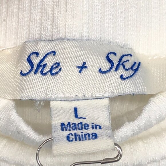 She + Sky White Ribbed Mock Neck sleeveless Bodysuit size L - Picture 3 of 14